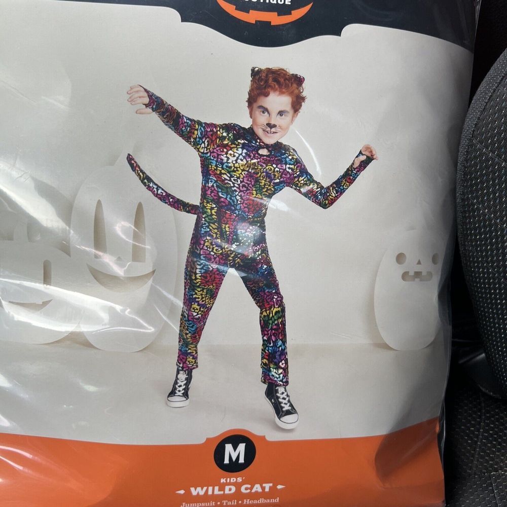 Kids Wild Cat Rainbow Foil Leopard Halloween Costume Jumpsuit 8, Medium #1278‎
